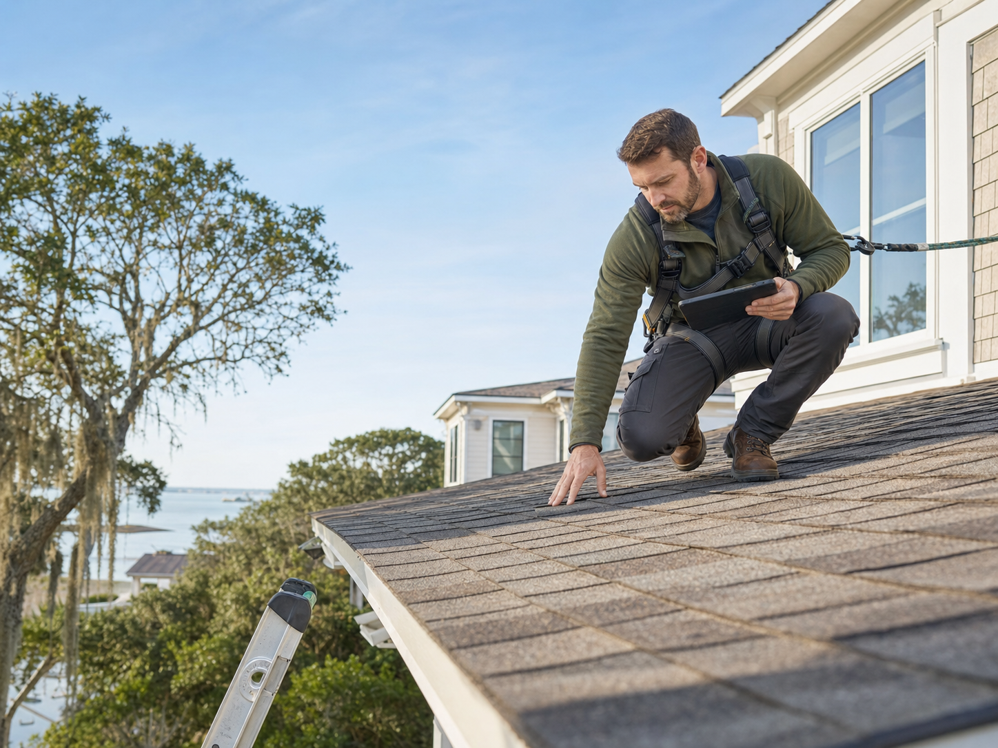 Roofing professional at work